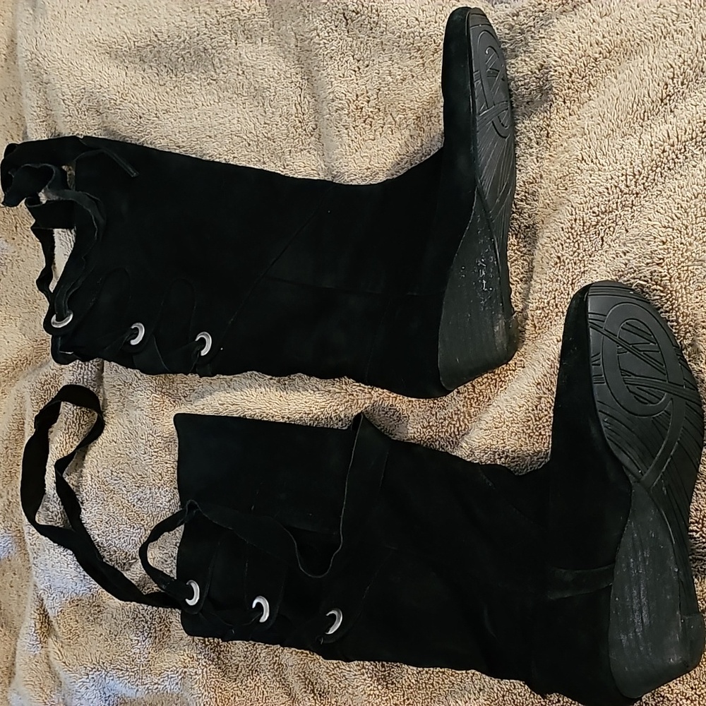 Black Suede Calf Lace-Up Women's NINE WEST Boots